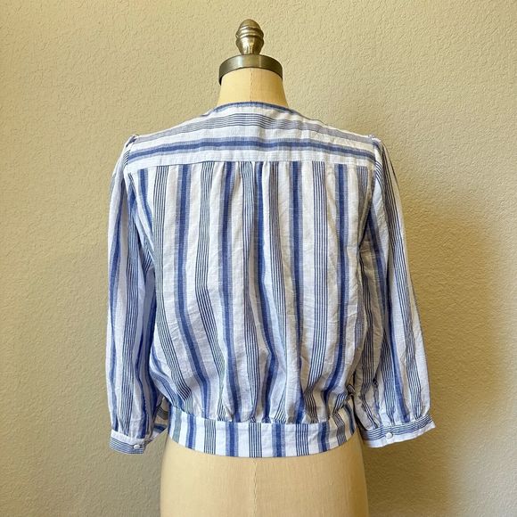 EVERLY Long Sleeve Blue Striped Wrap Top - Picture 4 of 8